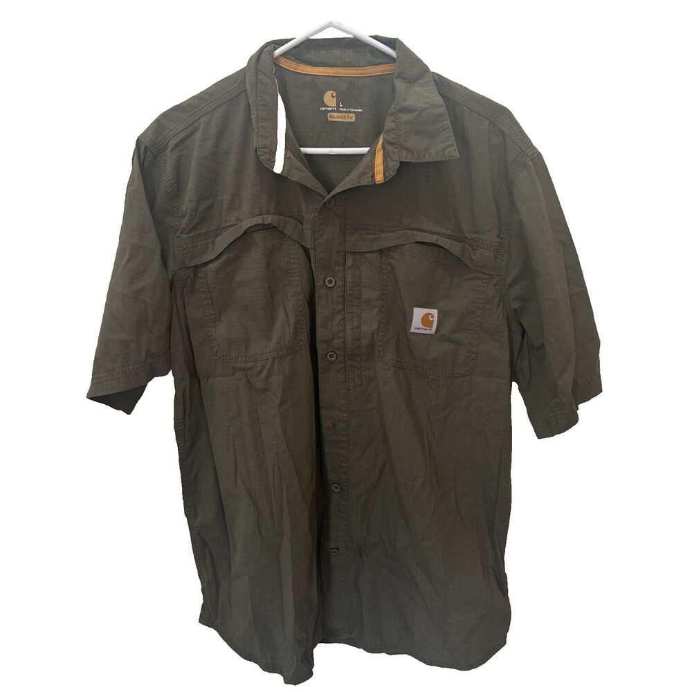 Carhartt Force Men's Woven Cotton Relaxed Fit Green Button-Up Shirt Large
